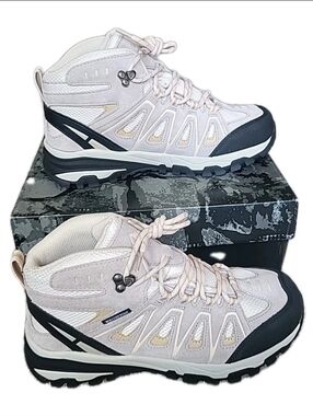 NORTIV8 Hiking Shoes Womens 9 Beige Leather Waterproof Ankle Boots Lightweight